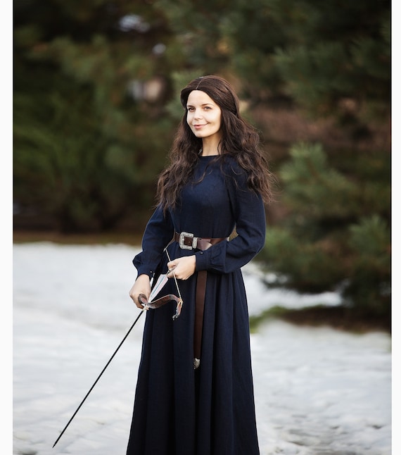 Women Vintage inspired Navy linen dress 3052 Women Vintage inspired Navy linen dress 3052