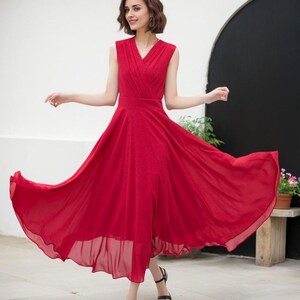 Chiffon Flattering Summer Ethereal Red Dress Chiffon Flattering Summer Ethereal Red Dress