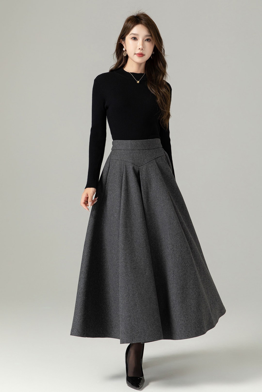 Gray Wool Skirt, A Line Maxi Skirt, Winter Skirt, Long Wool Skirt, Wool ...