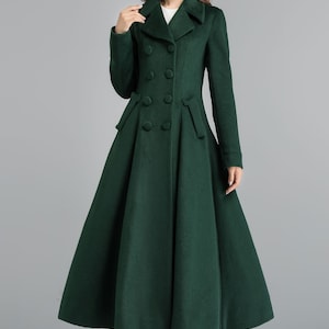 Vintage inspired wool green coat, Long wool coat, Winter coat women, Wool coat women, Double breasted wool coat, Custom coat, Xiaolizi 2398 image 5