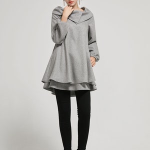 Abito in lana, abito grigio da donna, abito tunica invernale, tasche per abiti tunica, abiti da donna casual, abito autunnale, abito oversize, Xiaolizi 2310 immagine 2