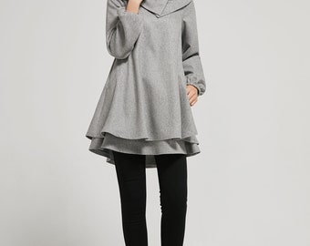 Wool Dress, Gray Dress Women, Winter Tunic Dress, Tunic
