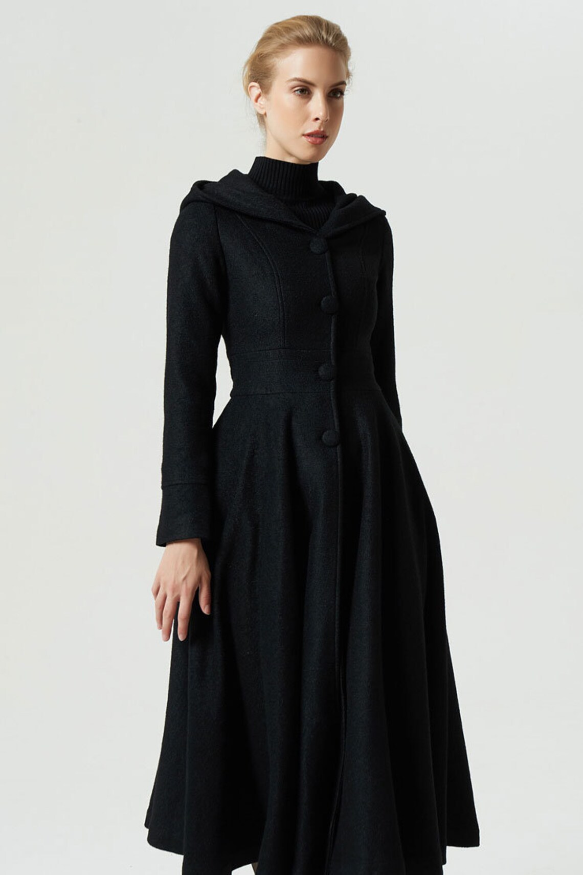 Maxi wool coat Hooded swing coat gray coat women coat Etsy