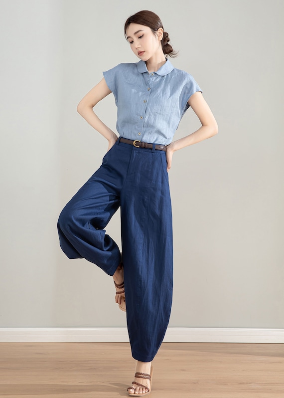 Acquista Pantaloni dritti chic tinta unita da donna con tasche
