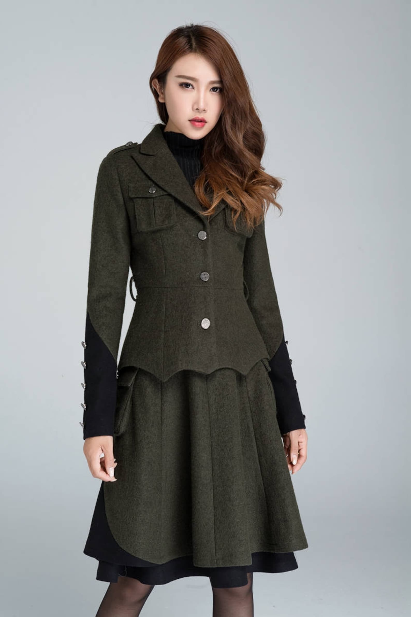 Womens blazer wool jacket army green jacket winter coat Etsy