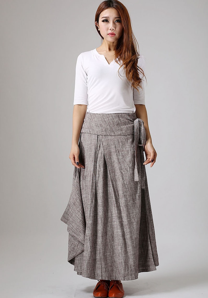 Linen skirt pockets, linen skirt, wrap skirt, linen wrap skirt, maxi skirt, womens skirts, maxi wrap skirt, linen skirt women 0872 image 4