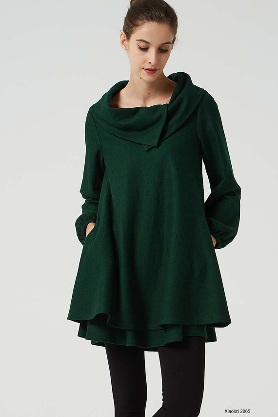 green wool dress