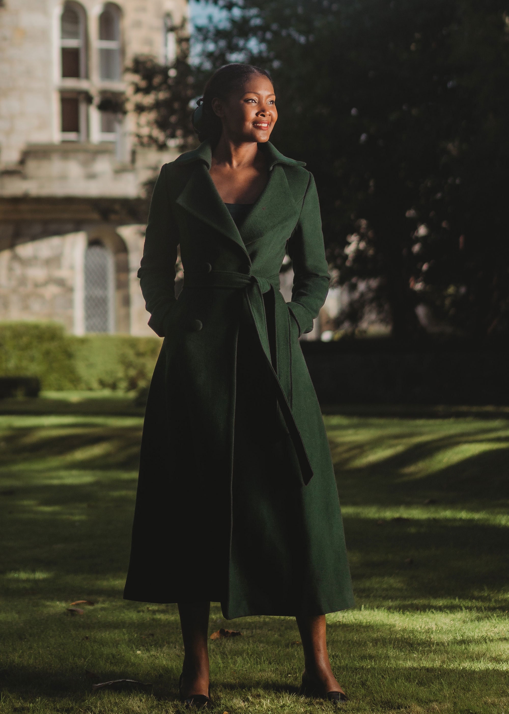 green wool trench coat