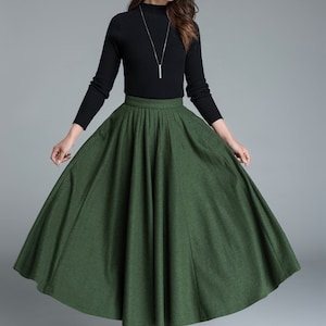 50s Green Long Wool Skirt, Wool Circle Skirt, Vintage Inspired Pleated ...