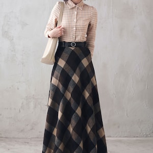 Wool Skirt, Long Wool Plaid Skirt, Tartan Wool Maxi Skirt, Vintage Inspired Swing Skirt, A Line Flared Skirt, Full Fall Winter Skirt 3102 3-plaid 3108