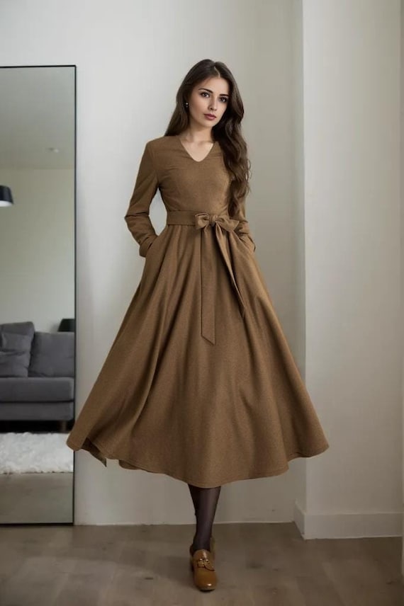 Fit and flare brown winter wool dress 5360 Fit and flare brown winter wool dress 5360