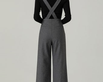 Gray Suspender Wool Pants Women, Autumn Winter Straight-leg Pants, High Waist Pants, Long Suspender Pants, Custom Made Pants, Xiaolizi 4499 - Etsy Gray Suspender Wool Pants Women, Autumn Winter Straight-leg Pants, High Waist Pants, Long Suspender Pants, Custom Made Pants, Xiaolizi 4499 - Etsy