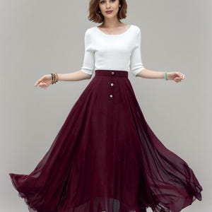 Office wear skirt, Burgundy Chiffon Maxi Skirt, A Line Long swing Skirt, Summer Womens Flare Skirt, Custom Skirt, Xiaolizi 5220 image 2
