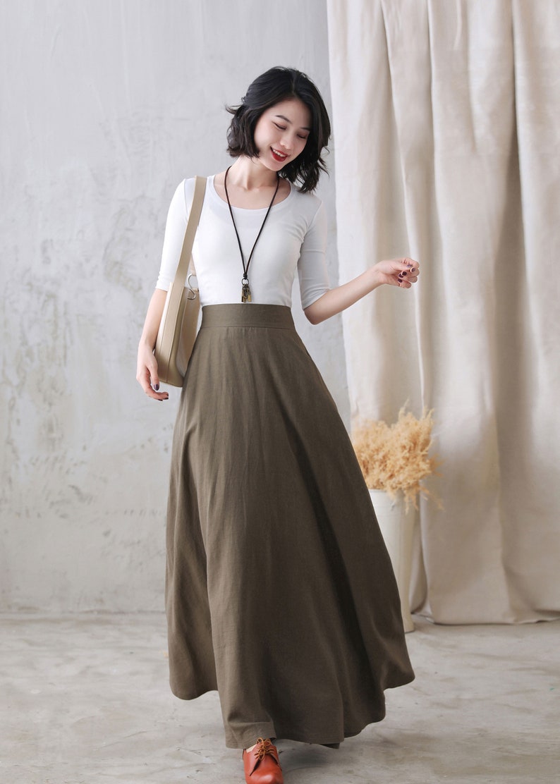 Long Linen Skirt, Linen Maxi Skirt for Women, A Line Long Skirt, High Waist Flared Skirt, Minimalist Skirt, Spring Summer Swing Skirt 2767 image 5