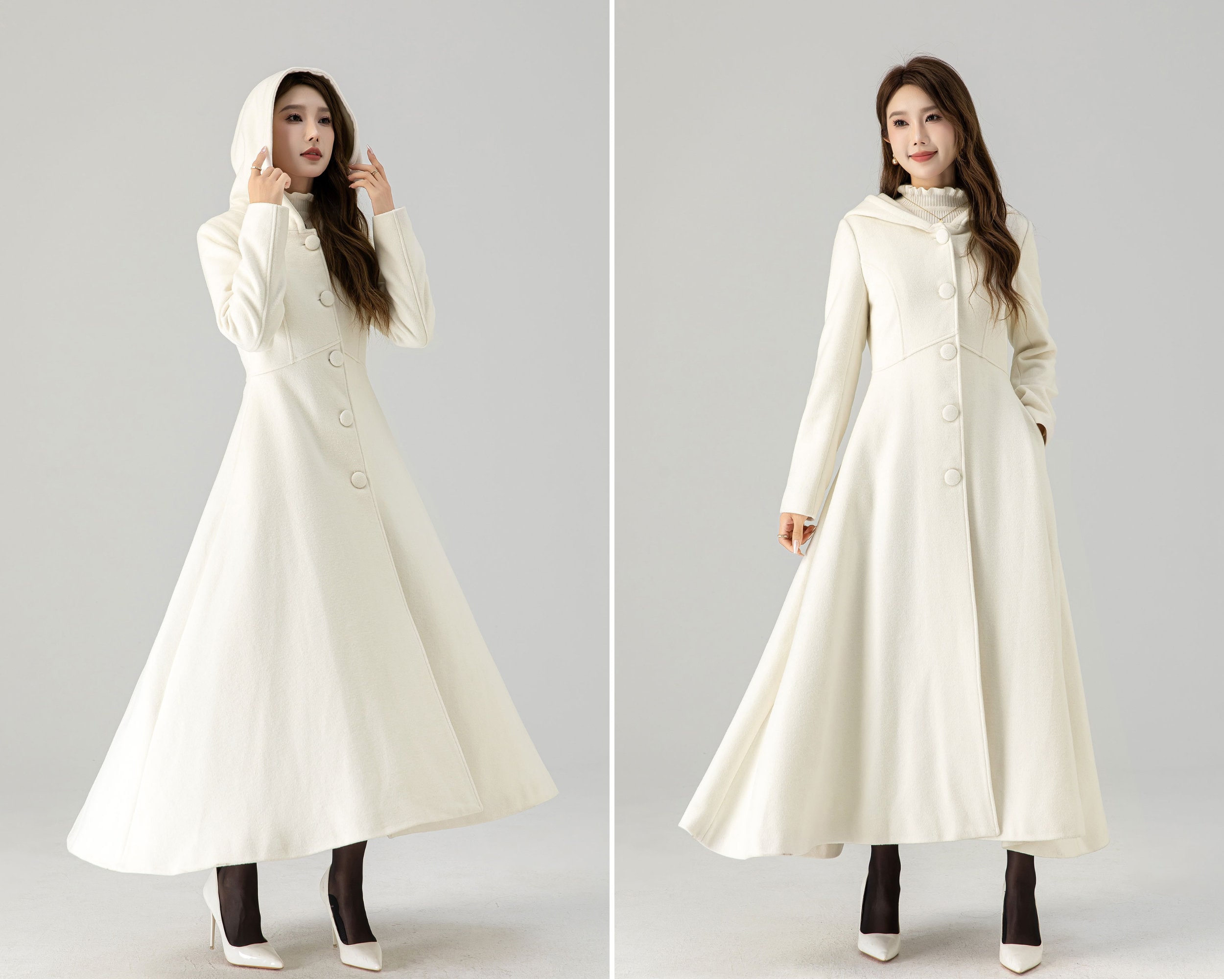 Hooded wool coat, Wedding Wool coat 4519 Hooded wool coat, Wedding Wool coat 4519