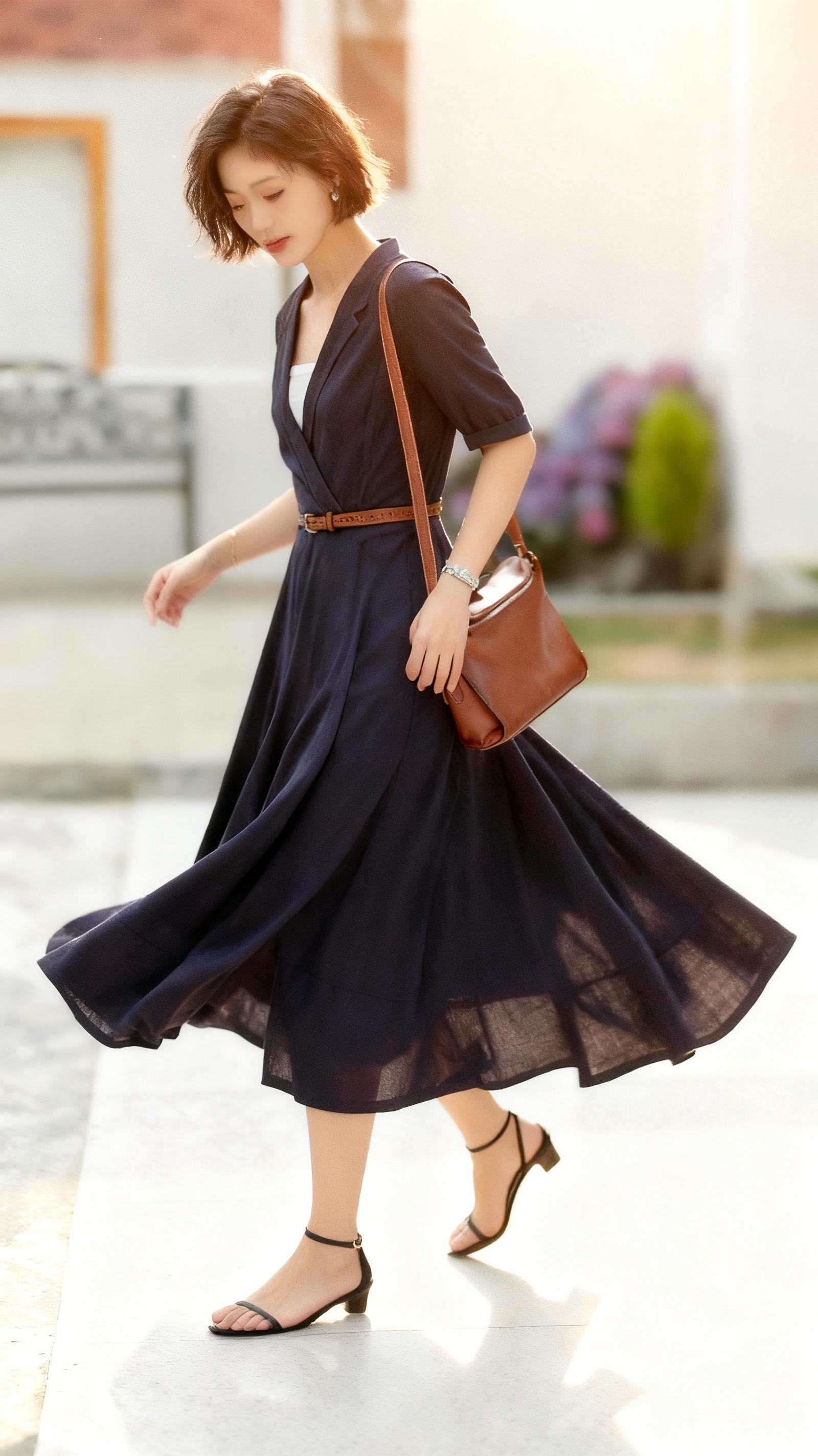 navy blue dress with brown belt Dark Brown Leather Belt with Navy Dress Outfits (9 ideas & outfits)