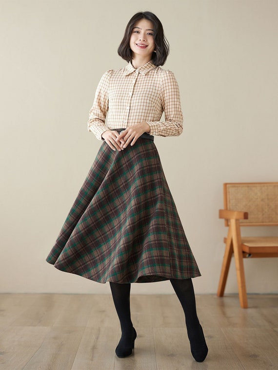 Midi Swing Circle Wool Plaid Skirt 4623 Midi Swing Circle Wool Plaid Skirt 4623