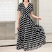 Black Polka Dot Chiffon Dress Summer Woman Wrap Dress Short Sleeve V Black Polka Dot Chiffon Dress Summer Woman Wrap Dress Short Sleeve V