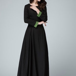 Long Sleeve Maxi dress in Black, Linen dress, Women's dress, Prom dress for women, full length dress, Contract Cuff Long party dress 1450 image 7