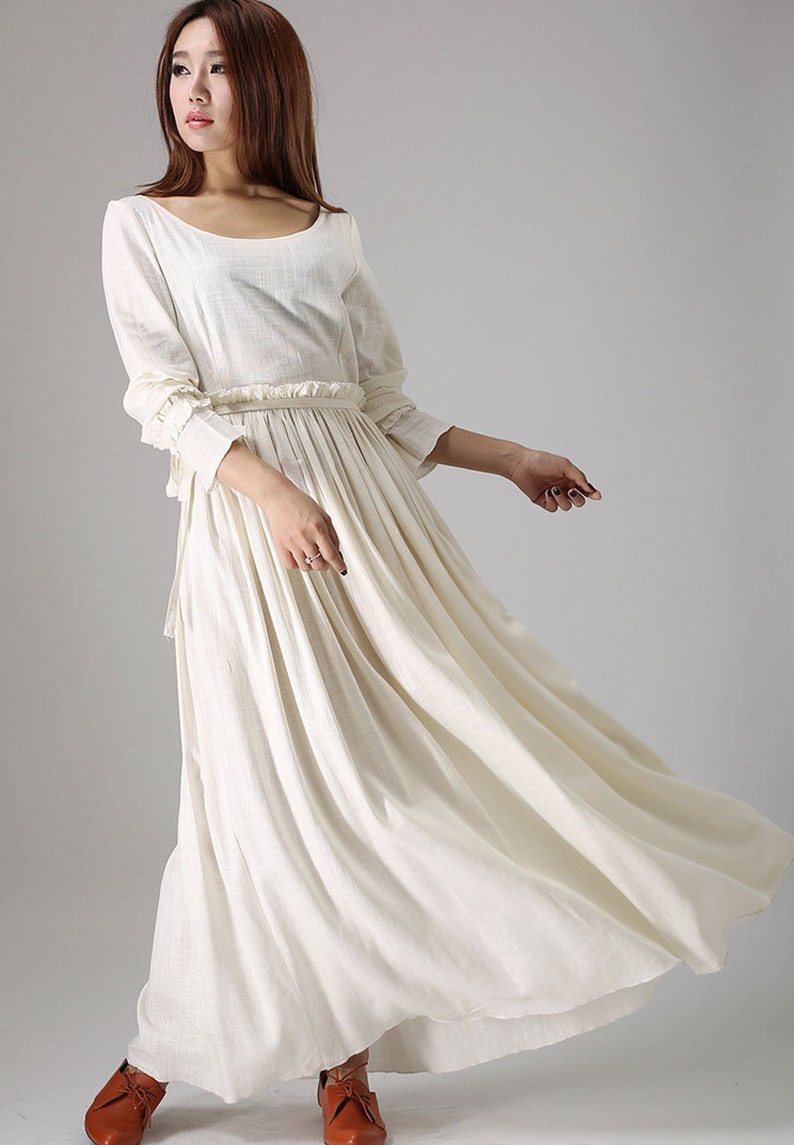 Linen Dress White, off White Dress, Maxi Dress for Women, Fit and Flare ...