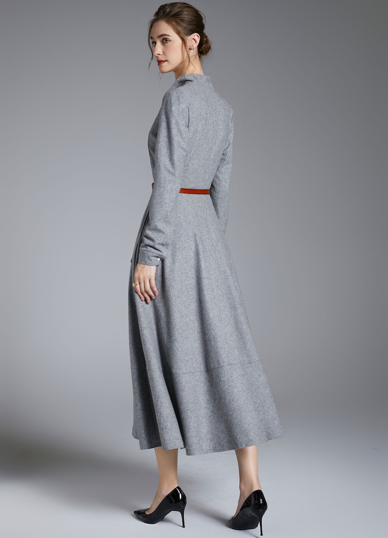 Gray Wool Dress Wool Midi Dress Long Sleeve Wool Dress Etsy