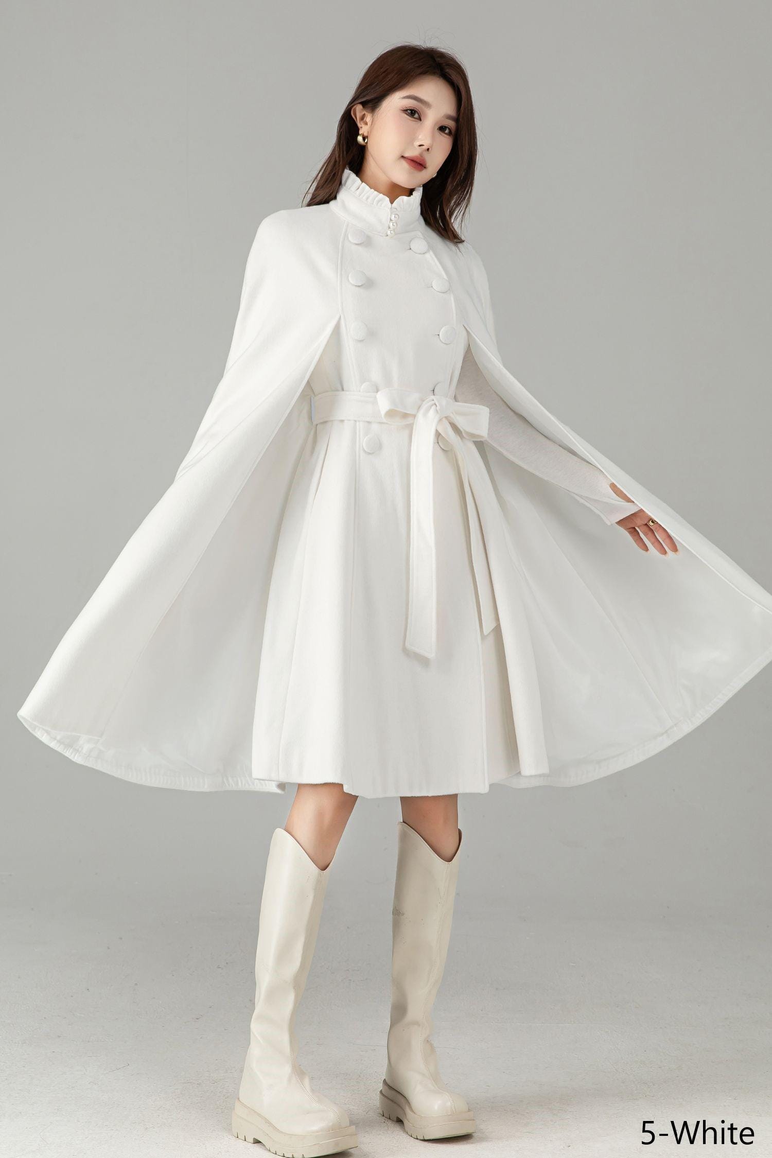 Winter Wool Cape Coat Women, Long Wool Cape With Stand Collar