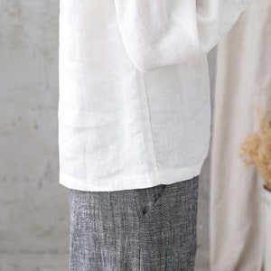 Women's white Linen Blouse, Plus Size Blouse, Minimalist Blouse, Long Sleeve Linen Blouse, Spring Summer Blouse, Custom Tops, Xiaolizi 3344 image 8