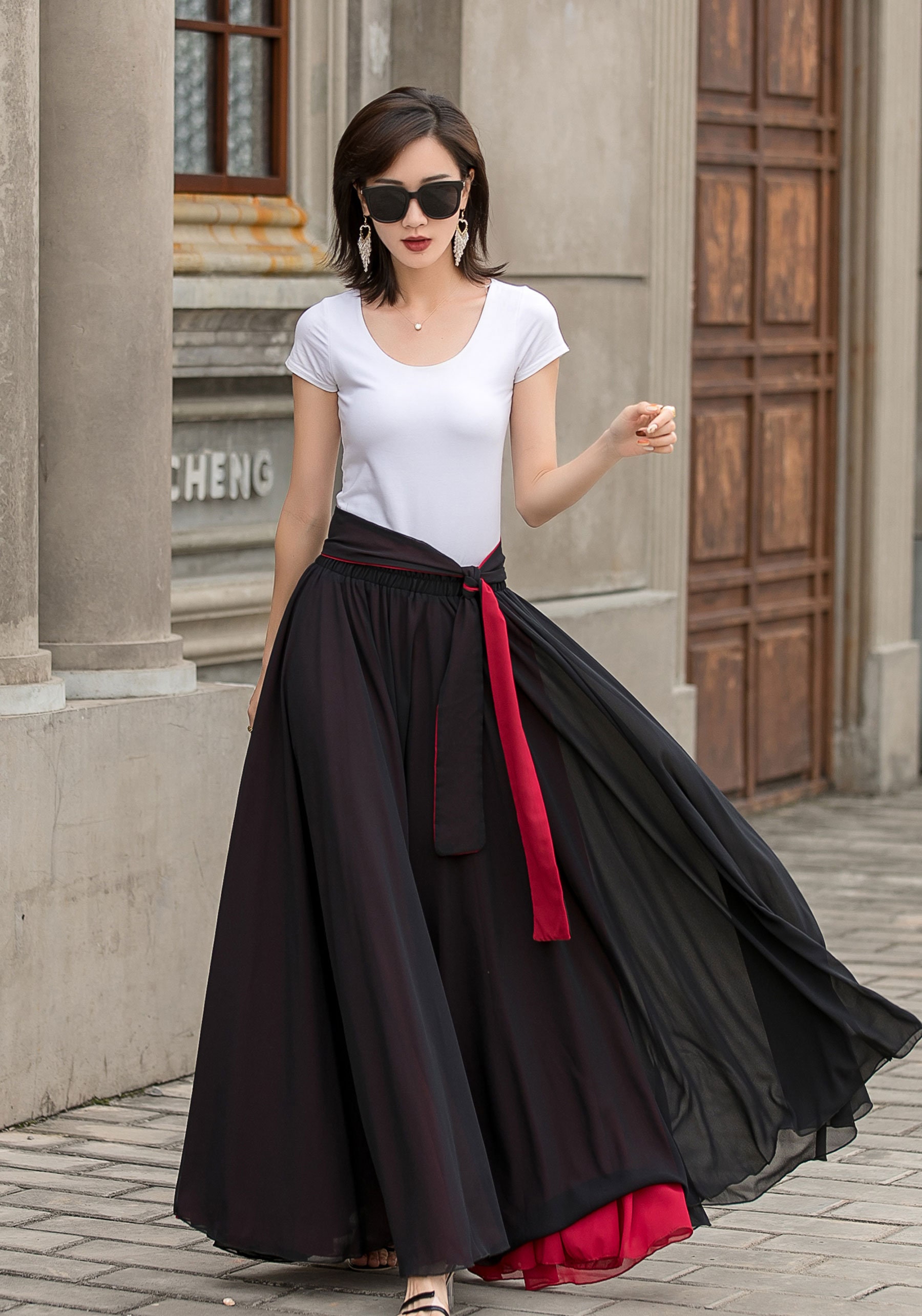 Black Long Chiffon Maxi Skirt Women Swing Full Circle Skirt - Etsy