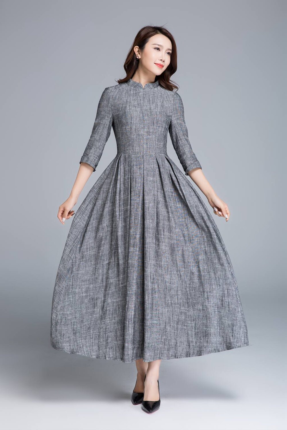 Comfy dress dark gray dress linen dress fitted dress Etsy