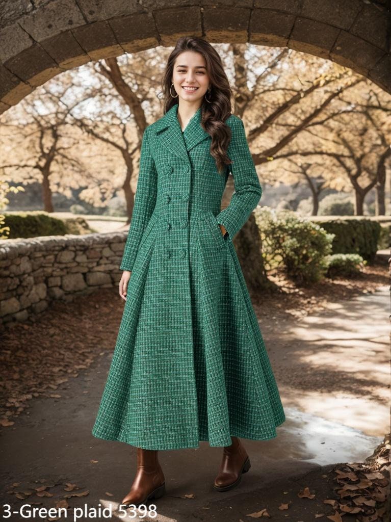 Plaid Long Wool Coat, Vintage Inspired Wool Coat, Winter Plaid Long Wool Coat, Vintage Inspired Wool Coat, Winter