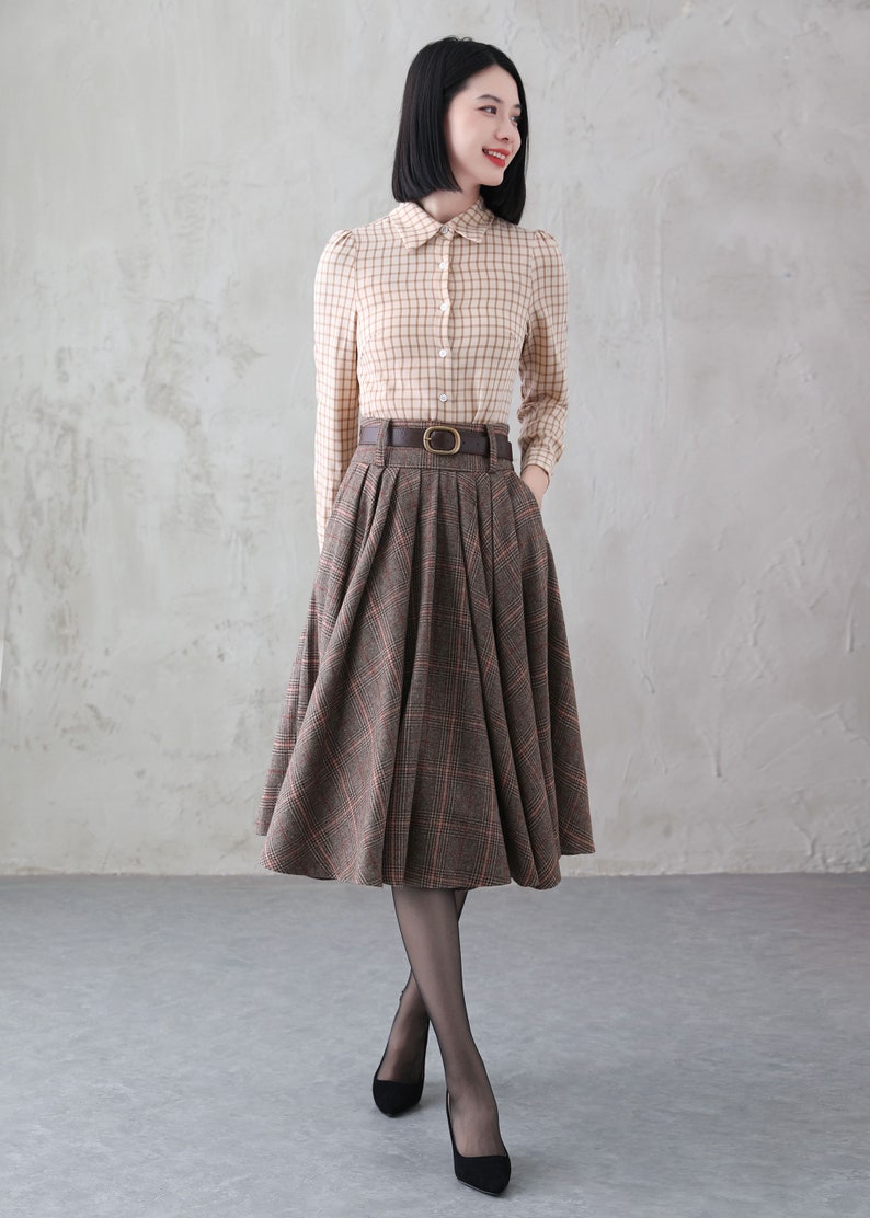 Midi Wool Skirt, Wool Plaid Skirt, Winter Circle Wool Skirt, Swing Skirt, A-Line Midi Skirt, High Waist wool Skirt, Handmade Skirt 3839 image 2