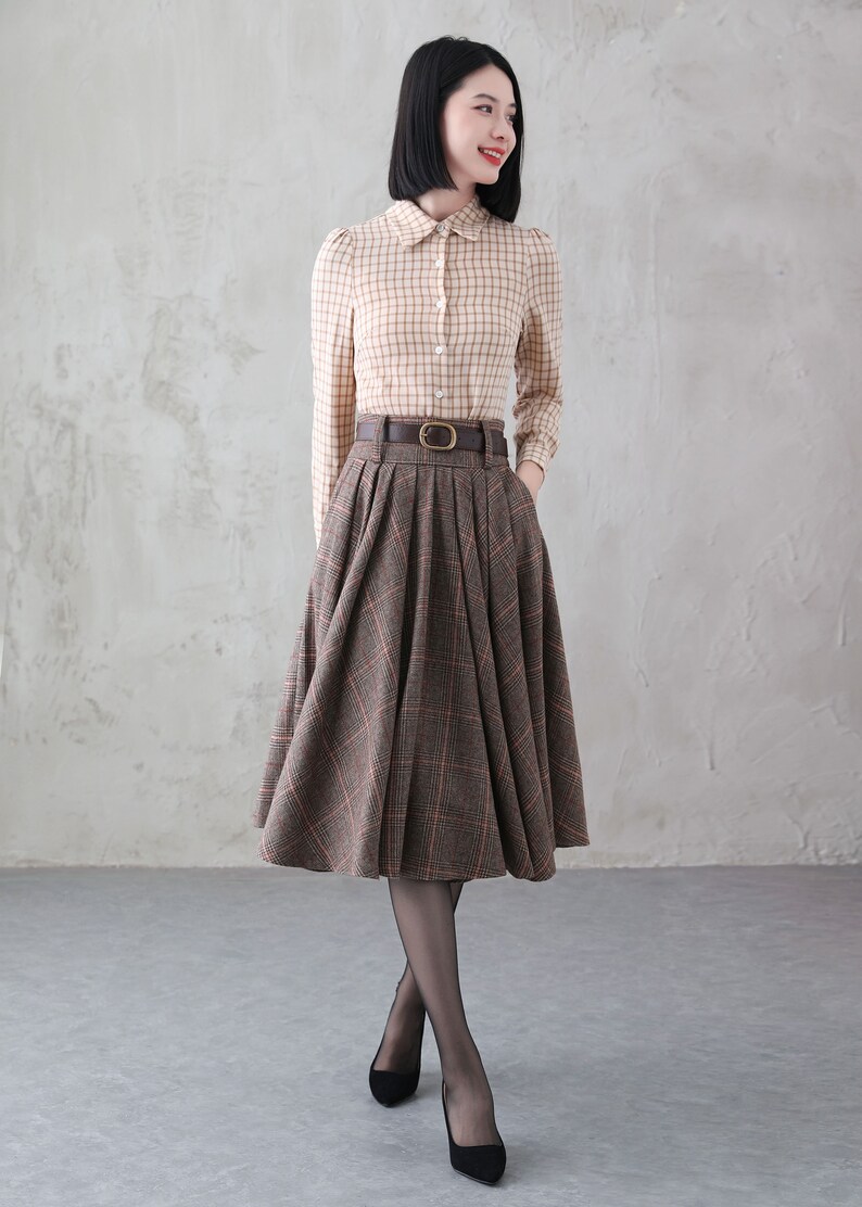 Midi Wool Skirt Wool Plaid Skirt Winter Circle Wool Skirt - Etsy