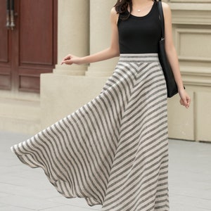 Linen skirt, Midi linen skirt, Swing linen skirt, Linen striped skirt, Spring skirt women, A-line linen skirt, Custom skirt, Xiaolizi 4942 image 8