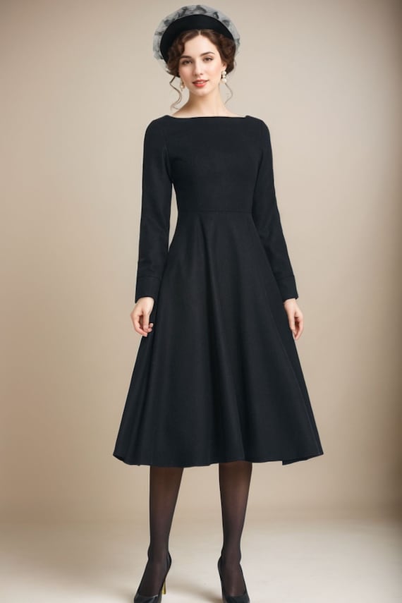 Classic Long Sleeve Black Winter Dress Classic Long Sleeve Black Winter Dress
