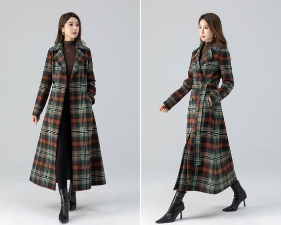 Plaid Wool Coat, Winter Coat Women, Vintage Inspired Long Plaid Wool Coat, Winter Coat Women, Vintage Inspired Long