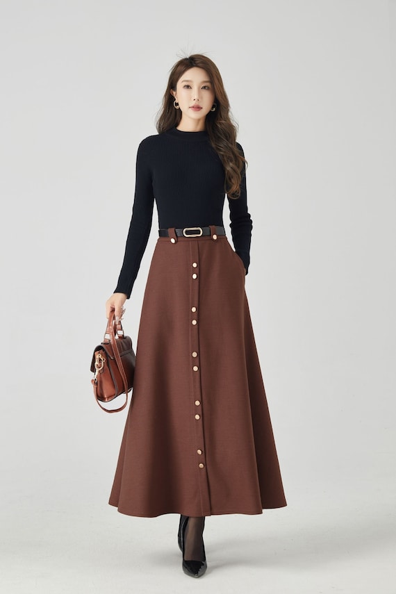 A line maxi brown winter wool skirt 4533 A line maxi brown winter wool skirt 4533