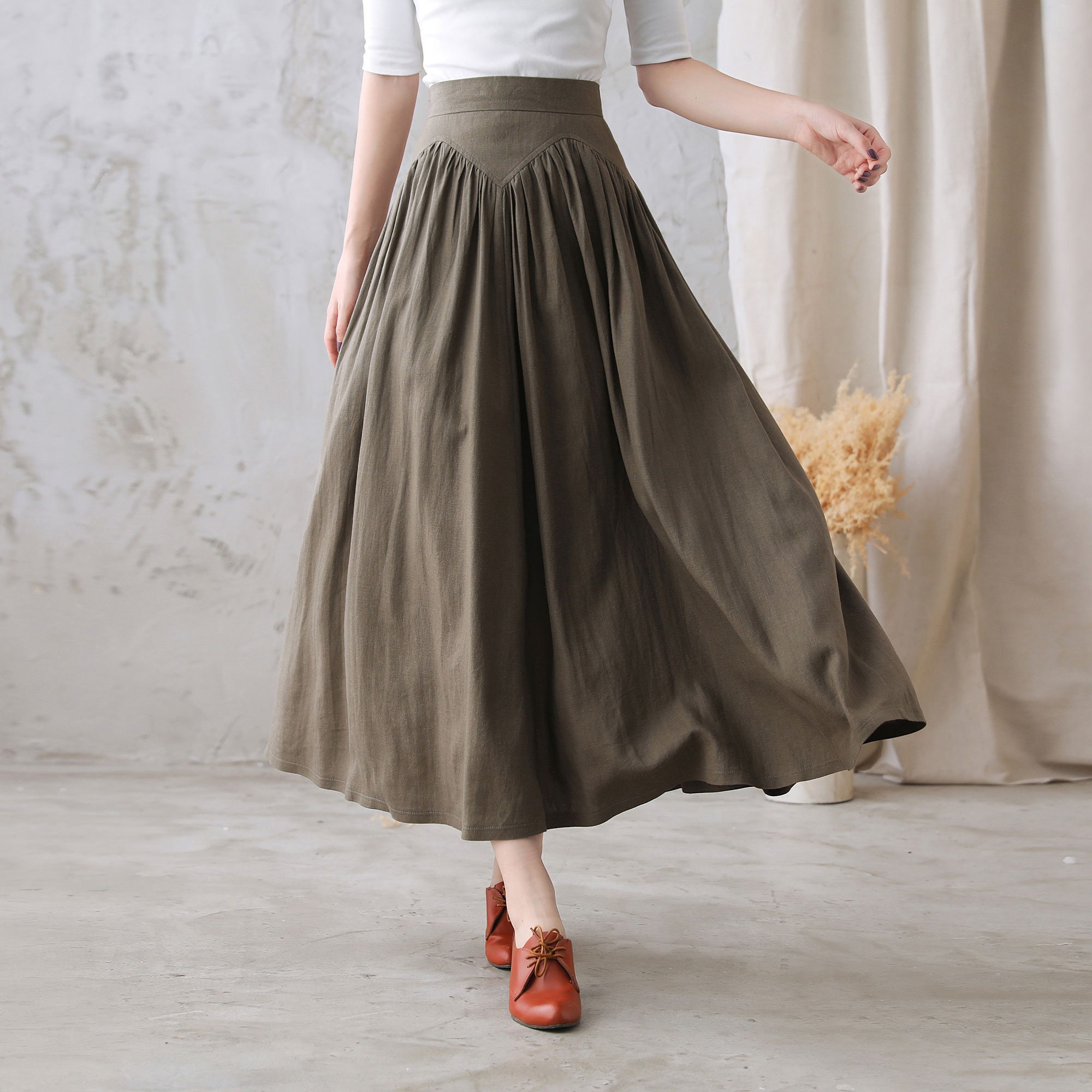 【INCHANT ME】Linen unbalanced long skirt Unbalanced Wrap H-line Long Skirt (2C) - INCHANT ME