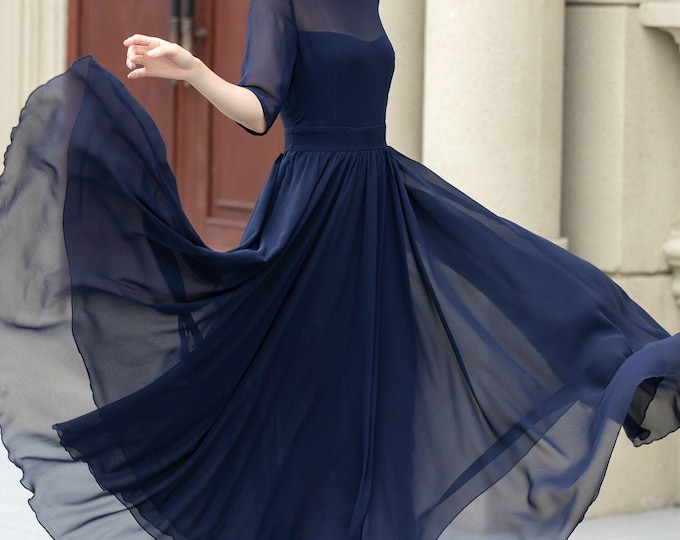 auria navy blue chiffon drop waist maxi dress Sierra Sweetheart Maxi Dress — Navy main image 0