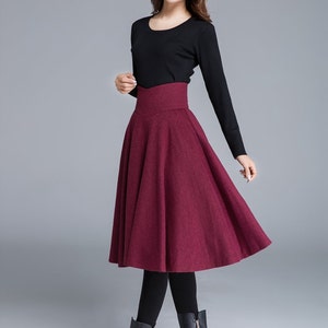 High Waist Flared Midi Skirt in Red, Wool Skirt, Circle Skirt, Knee ...