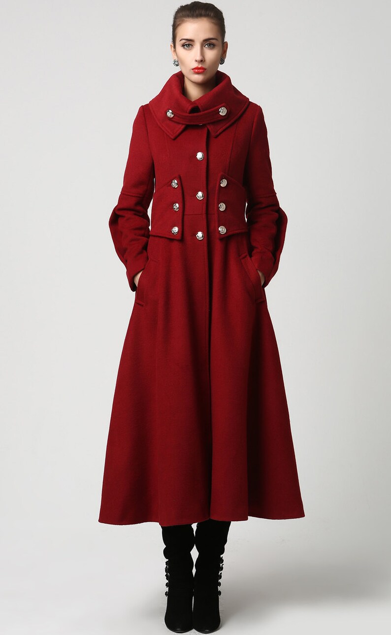 Red wool coat Long coat military Coat maxi coat Women | Etsy