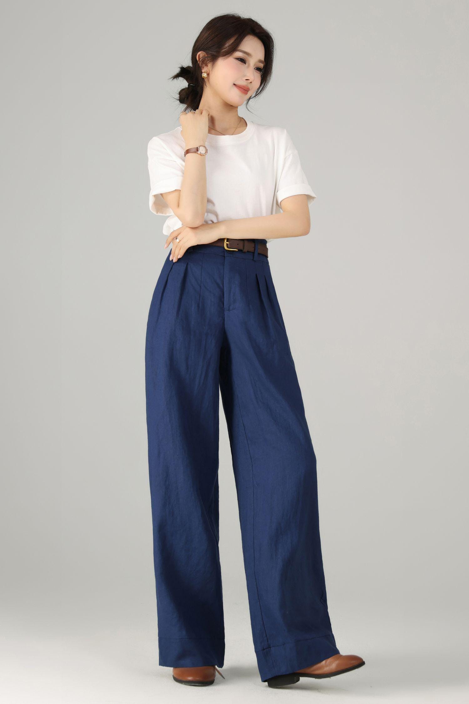Wide Leg Blue Palazzo Linen pants 5758 Wide Leg Blue Palazzo Linen pants 5758