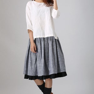 Gathered Midi Skirt, Linen Skirt, Skater Skirt, Gray Skirt, Women Skirt ...