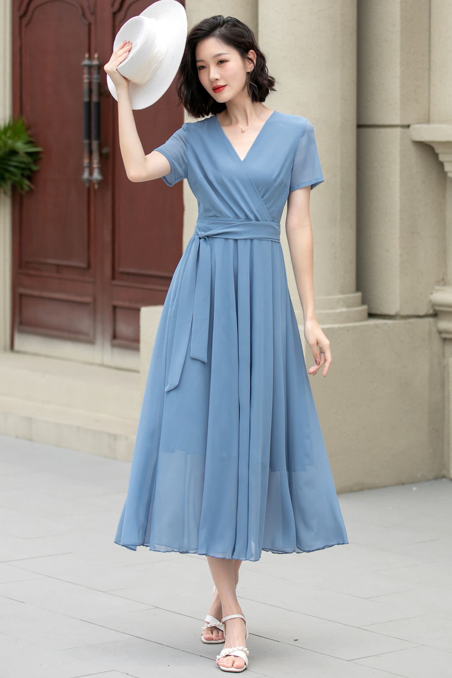 ！トラさん！Pleats collar Chiffon Dress ZESICA Women's 2025 Summer Halter Dresses Sleeveless Ruffle