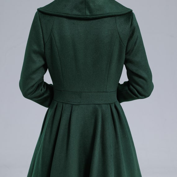 Women Dark Green Wool Coat 3242# Women Dark Green Wool Coat 3242#
