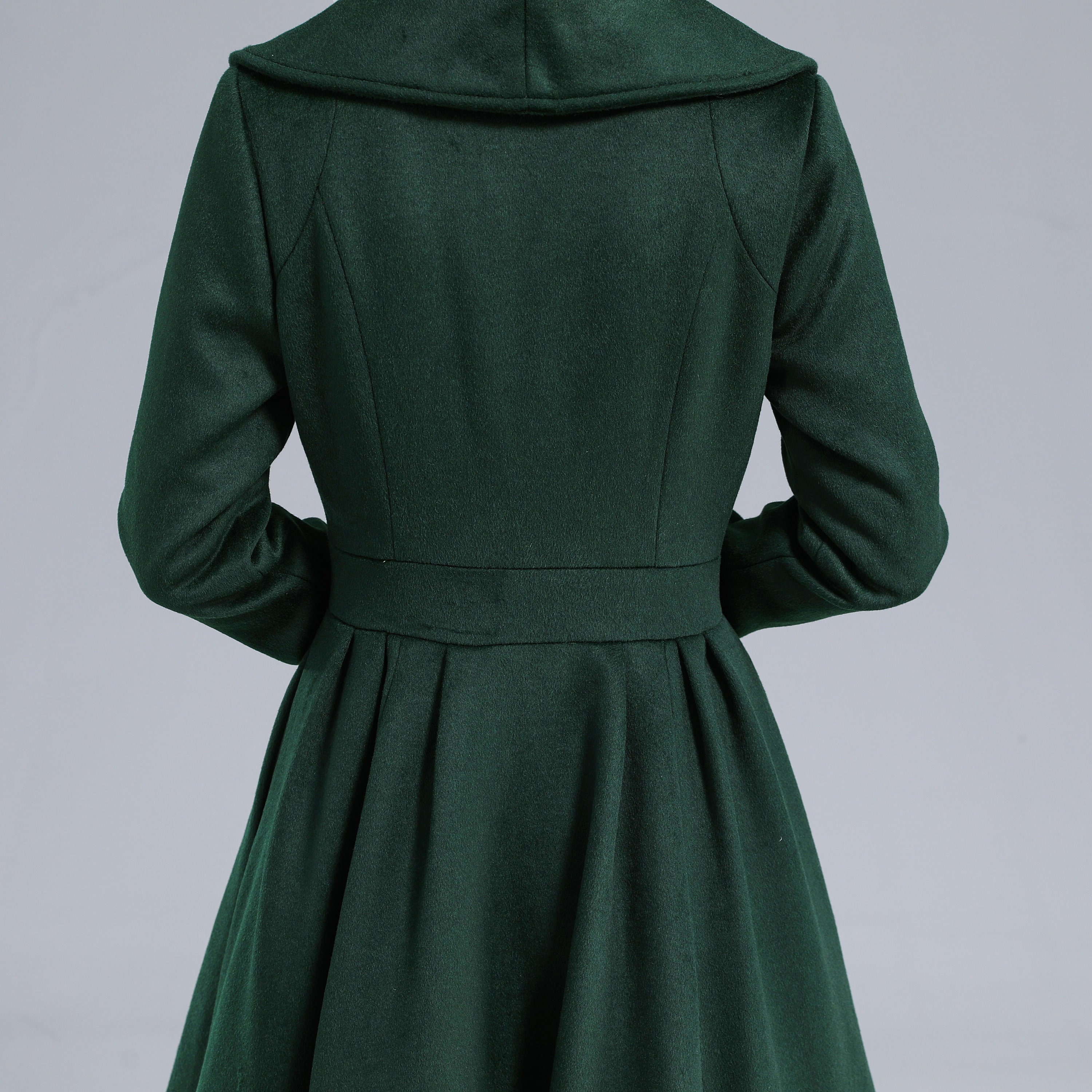 Beige Wool Long Trench Coat Dark Green Wool Princess Coat, Long Wool Coat, Fit And Flare Beige Wool Long Trench Coat Dark Green Wool Princess Coat, Long Wool Coat, Fit And Flare