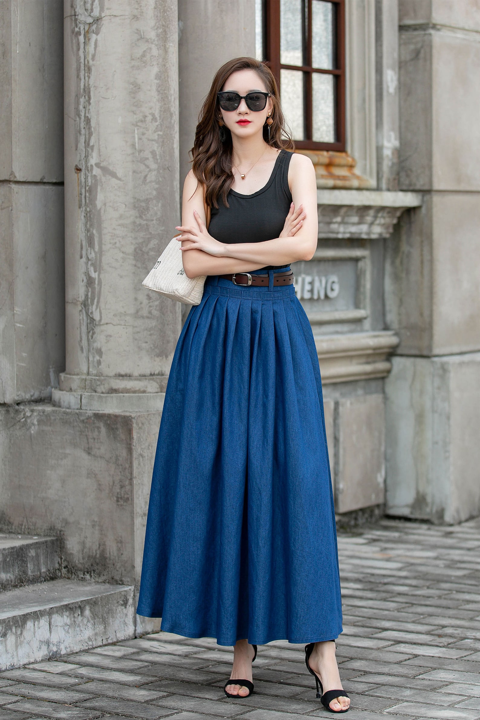 Women's Skirt Swing Long Skirt Denim Midi Skirt Midi Skirts Pocket Solid Colored main image 1