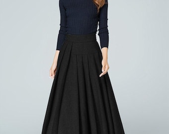Pleated Gray Wool Maxi Skirt: Elegant Winter Skirt, Handmade