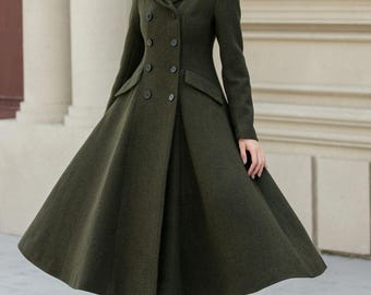 Wool Hooded Midi Coat: Vintage Double-breasted Winter Overcoat