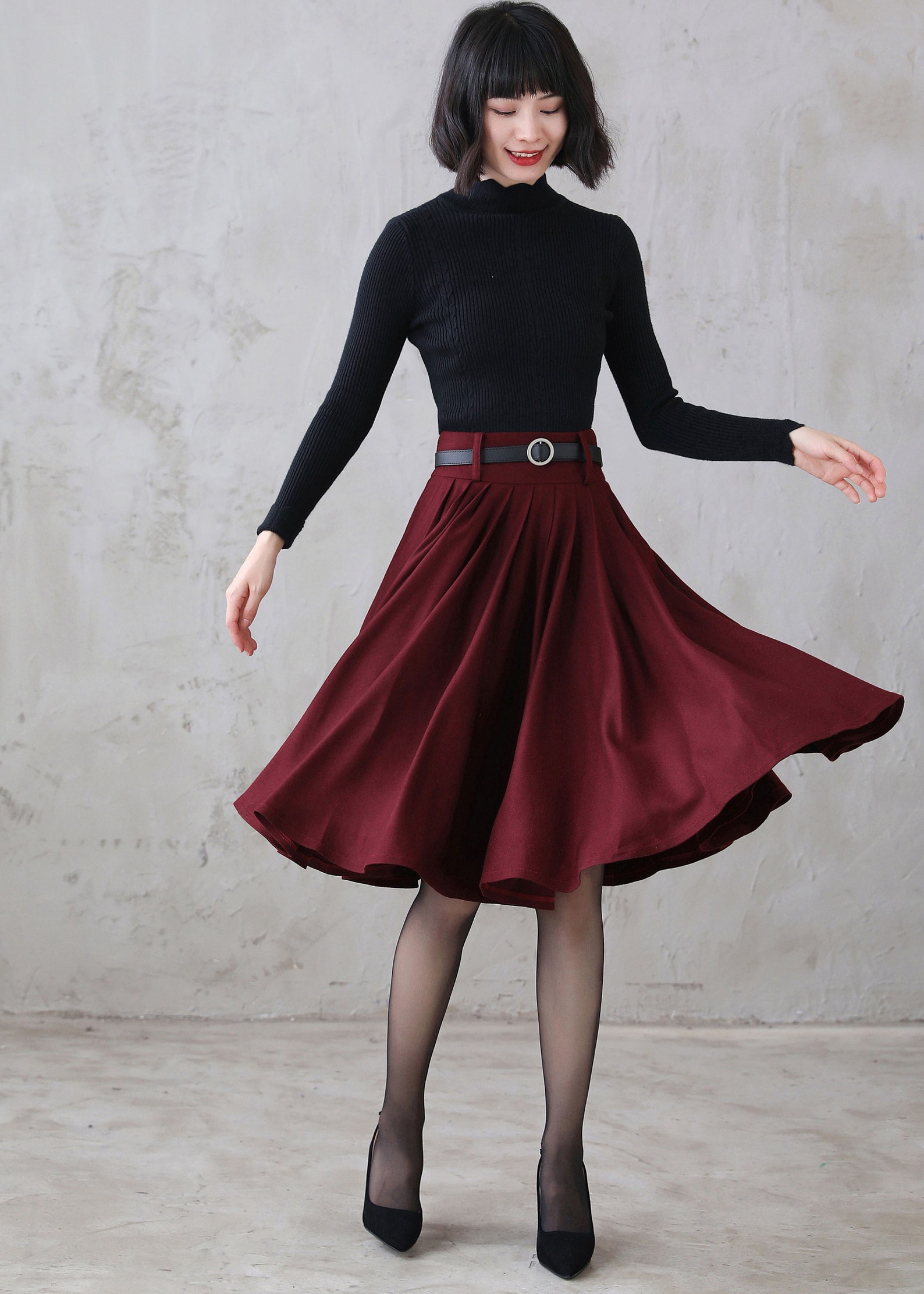 High Waisted Woolen Skirt Christmas Dress