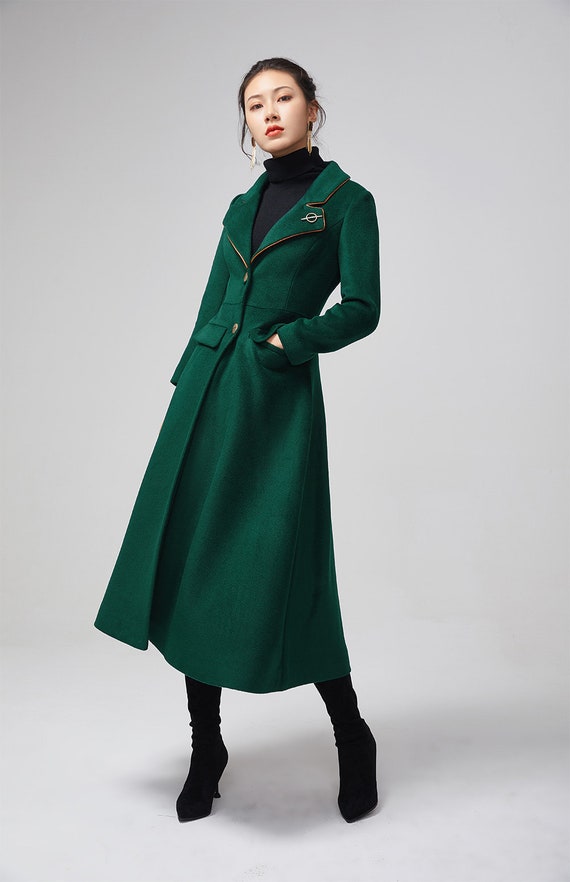 Women's green wool maxi coat 2202 Women's green wool maxi coat 2202